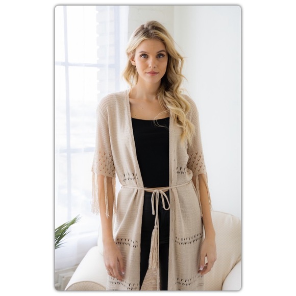 Long Fringe Duster Kimono in Natural - Picture 3 of 7